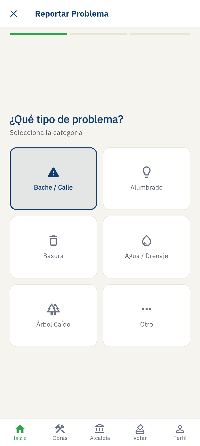 Pantalla para crear un reporte ciudadano por categoría
