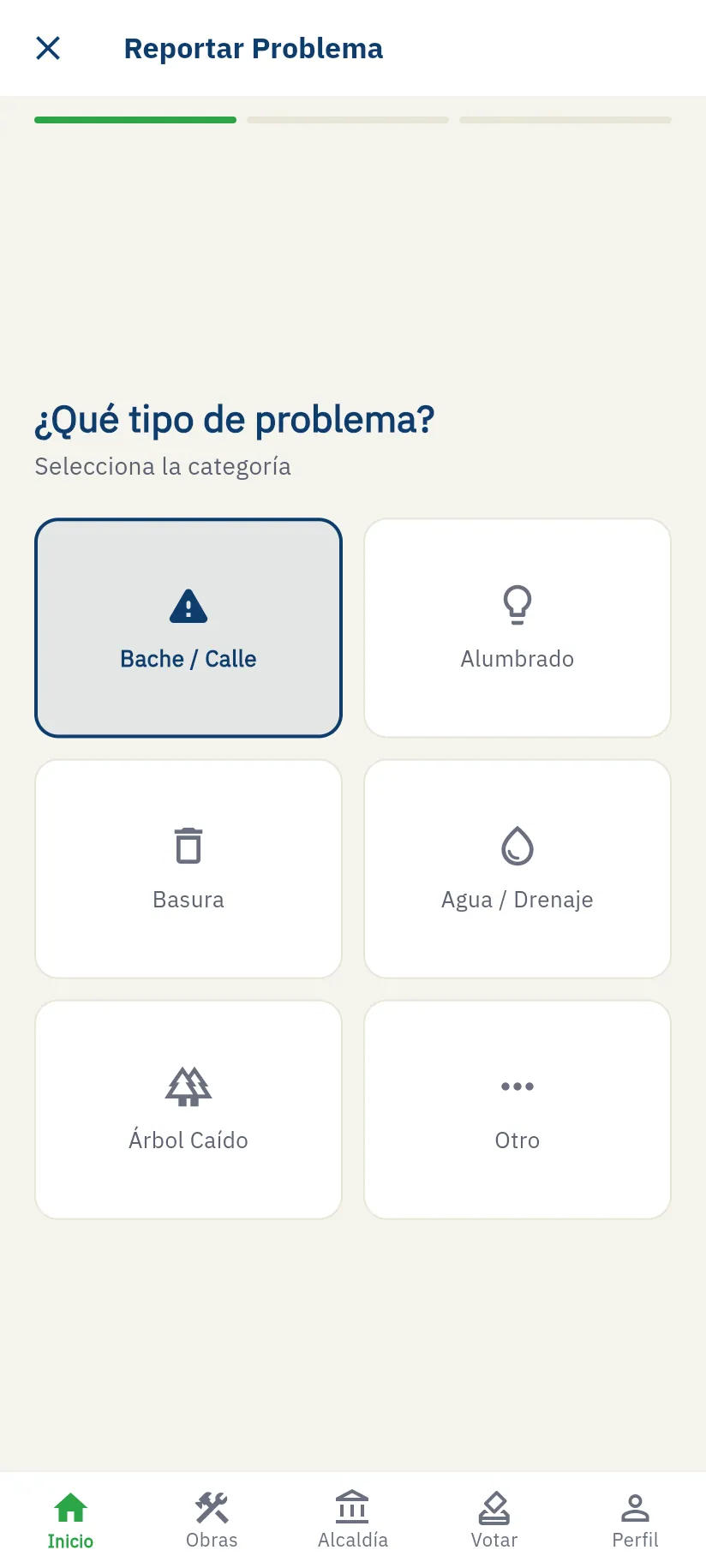 Pantalla para crear un reporte ciudadano por categoría